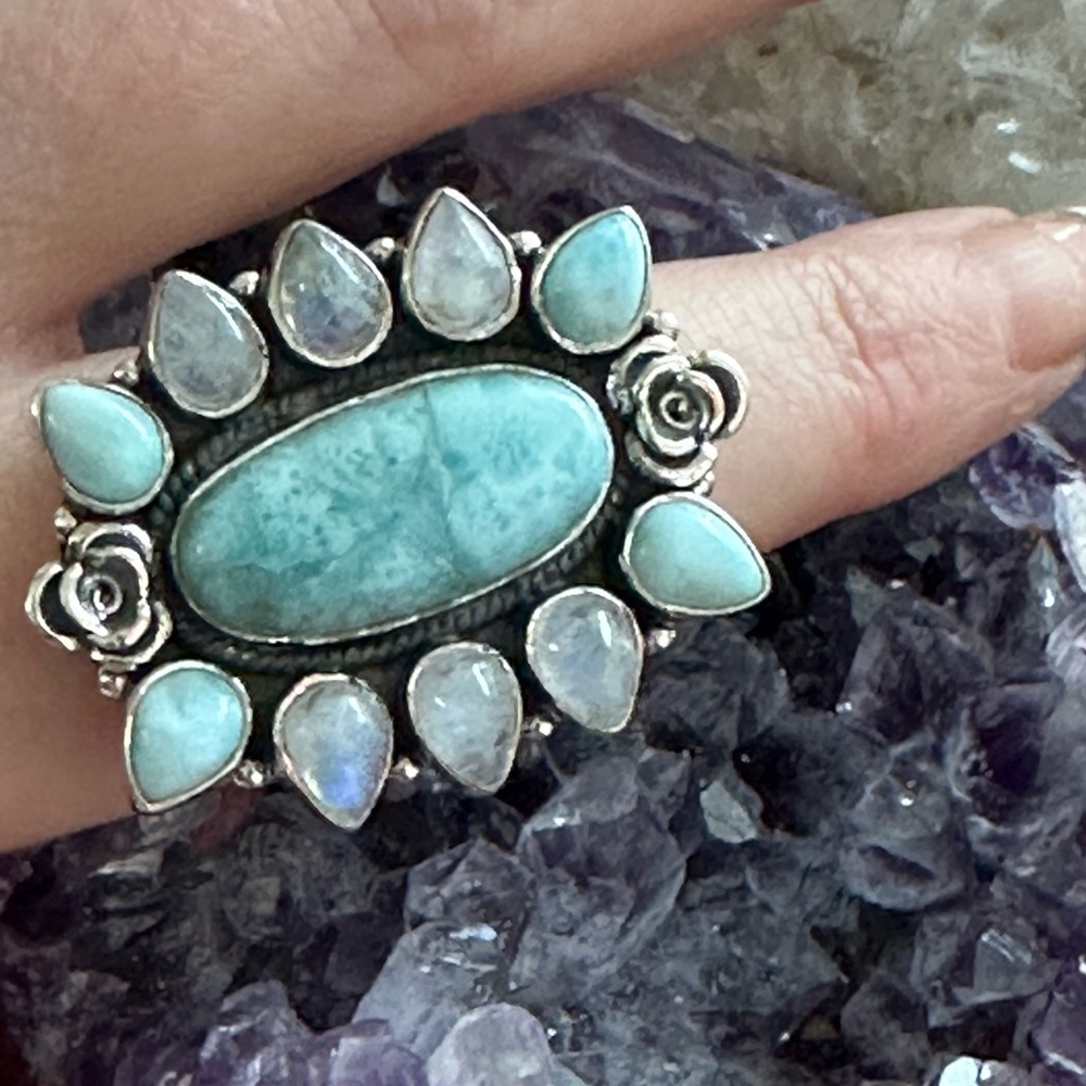 Larimar Rainbow Moonstone Solid Sterling Silver R… - image 5